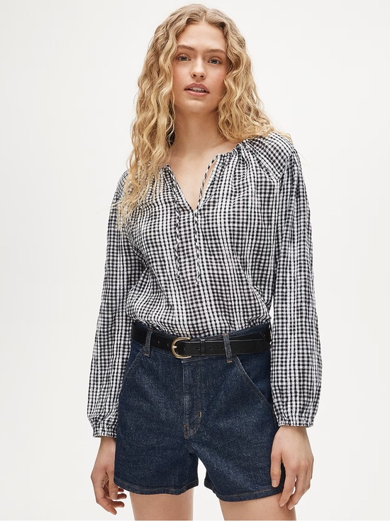 J. Crew Tops - J. Crew Black and White Gingham Peasant Blouse